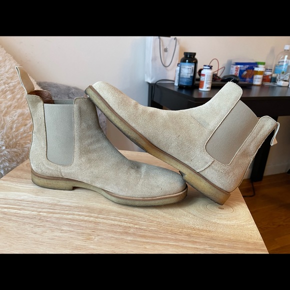 Mens Common Projects Suede Chelsea Boots - Tan Size 10 (MSRP-$525) Made In Italy - Picture 7 of 12